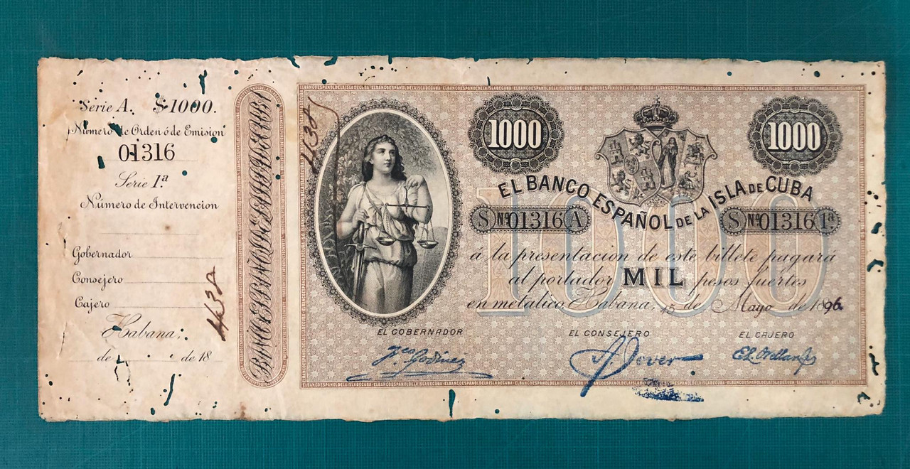 1000 pesos el banco español de la isla de cuba 1896 IMG-20191110-WA0010
