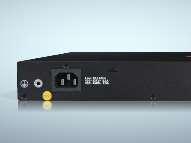 Detalhe das portas Gigabit Ethernet do Switch Aruba CX 6100 JL678A.