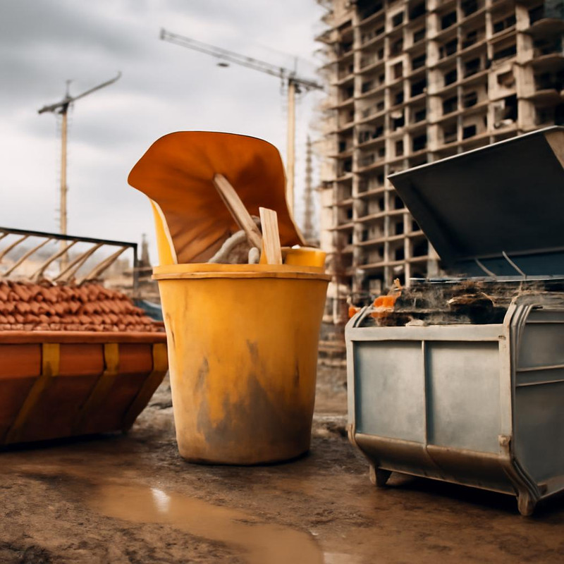 Различные типы бункеров для строительного мусора на российском объекте