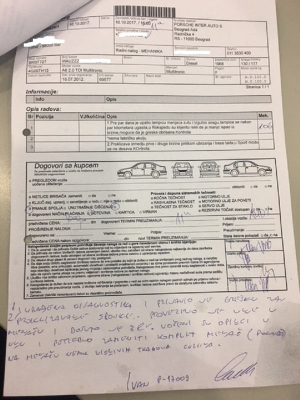 Bar A6 (Izvjestaj servisera)