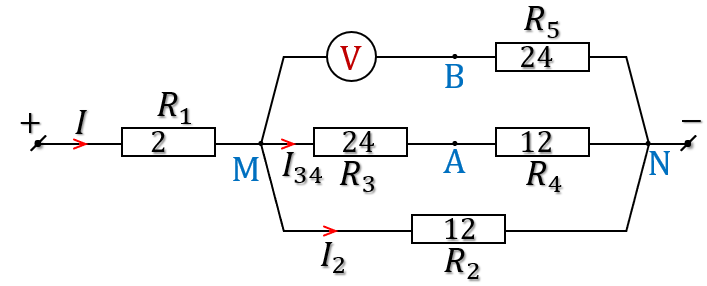 Mạch điện vẽ lại cho ý 2b - câu 3 Đề thi vào lớp 10 chuyên Lý Quảng Bình 2023