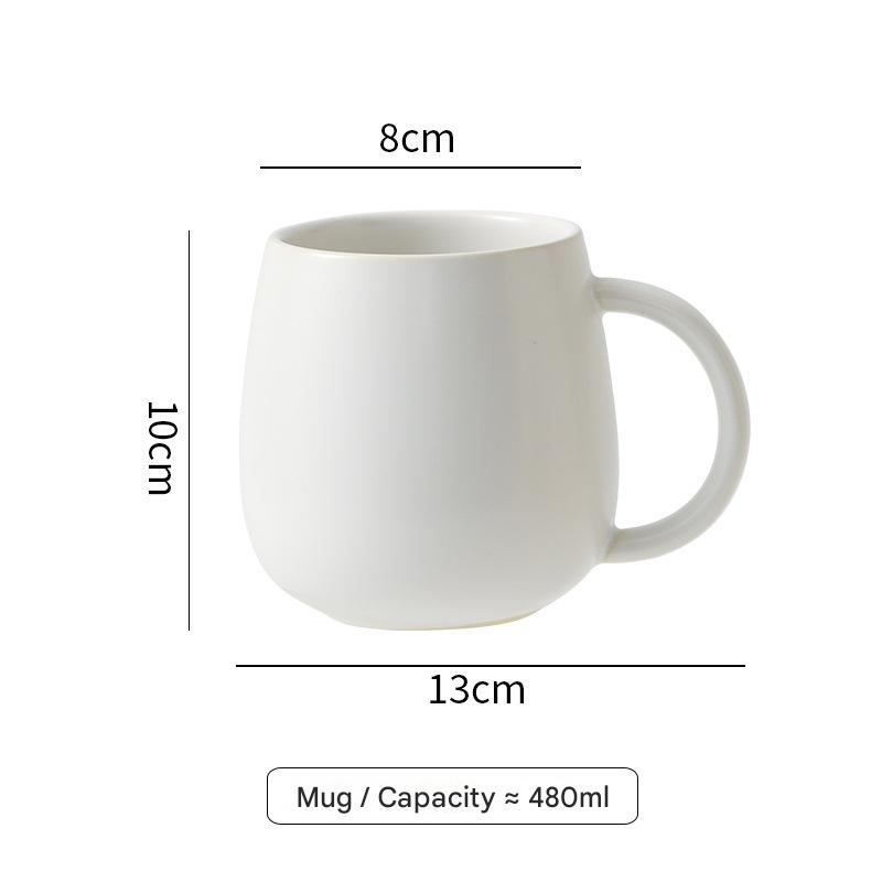 White Premium Macaron Ceramic Coffee Mug Set - 500ml Large Capacity Belly Cup with Underglaze Finish, Minimalist Nordic Style Porcelain Mug for Coffee, Tea, Milk and Oatmeal
