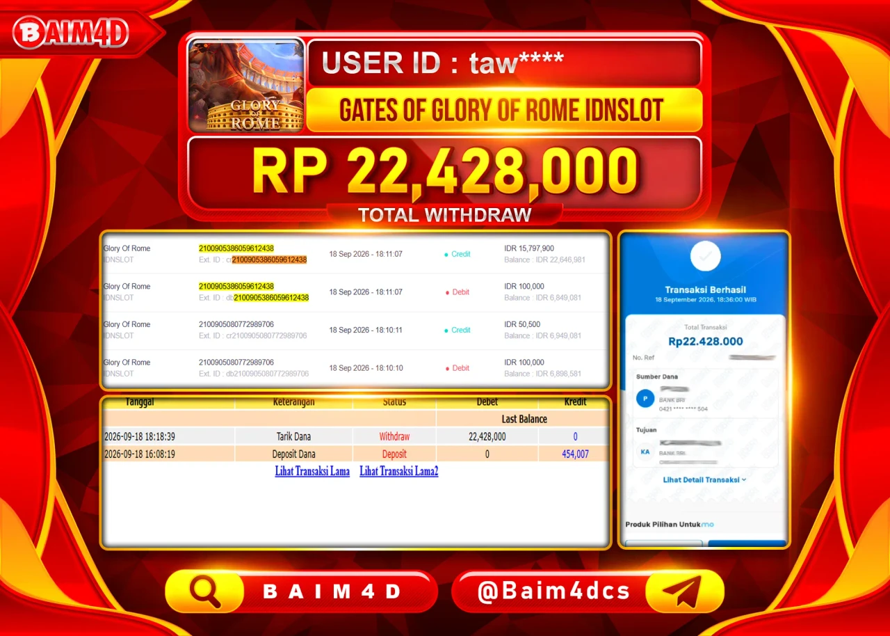 BAIM4D JACKPOT SLOT GATES OF GLORY OF ROME Rp.22,428,000 - LUNAS