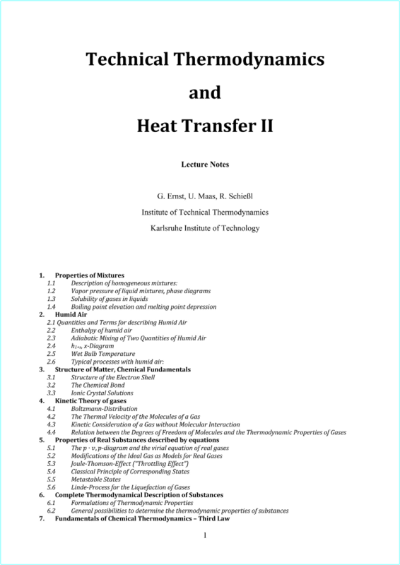 Technical Thermodynamics And Heat Transfer II (2025) (Roman Pampuch)