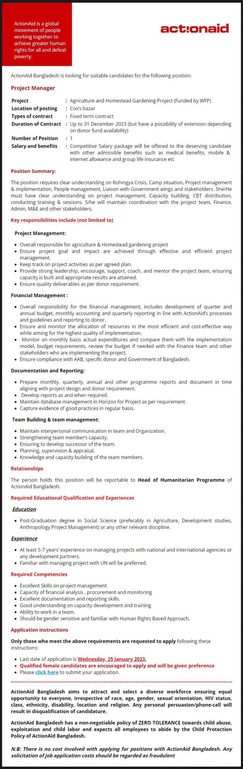 ActionAid Bangladesh Job Circular 2023