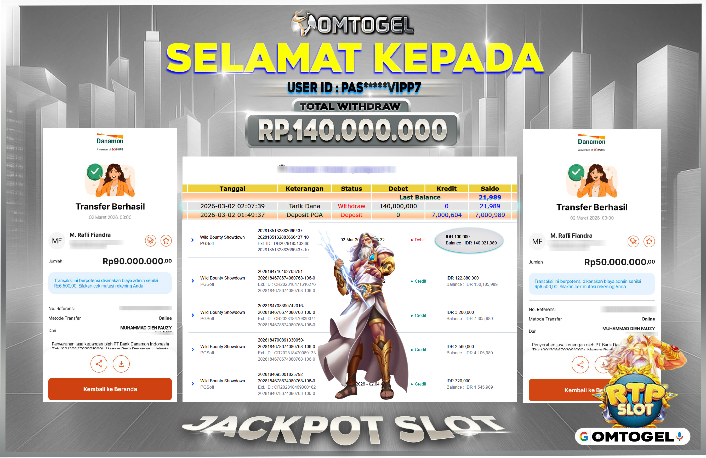 OMTOGEL JACKPOT PG SOFT WILD BOUNTY SHOWDOWN, 140 JUTA DI BAYAR LUNAS ,-