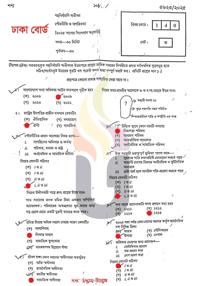Civics MCQ Question With Answers 2025 Dhaka Board