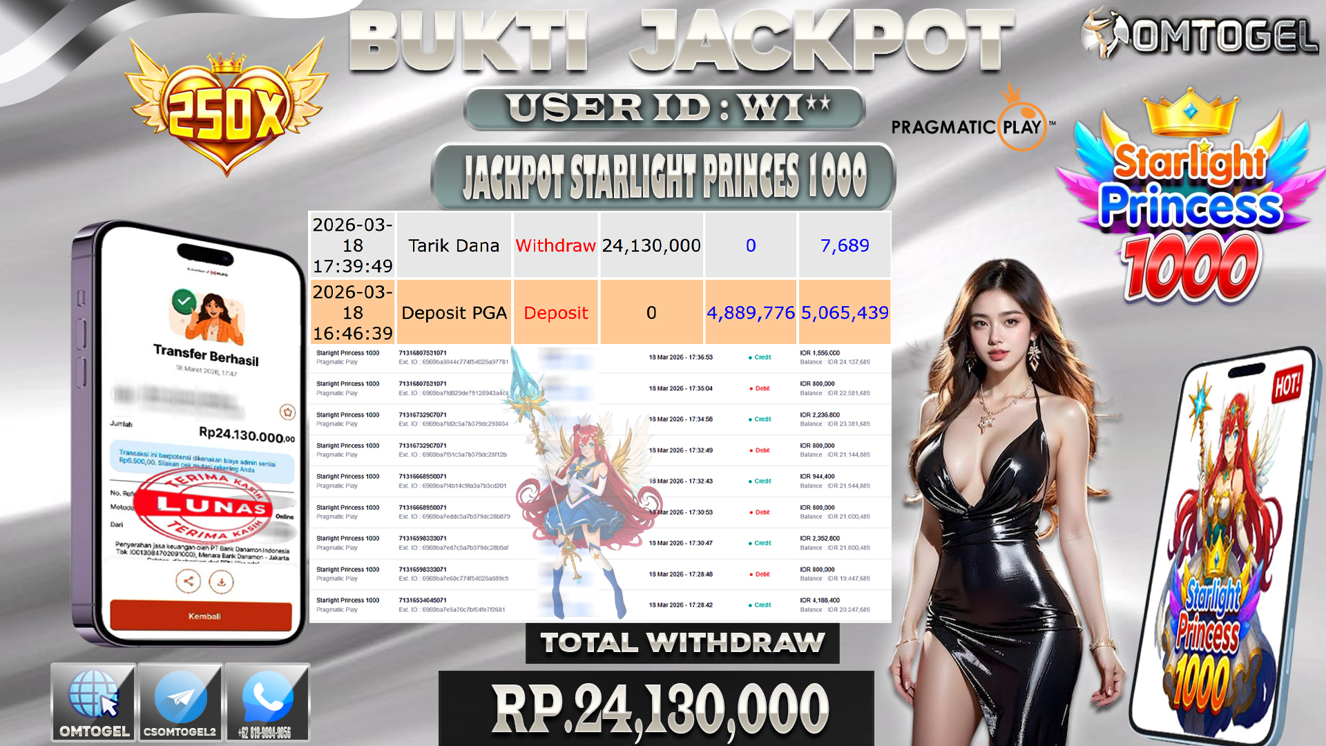 OMTOGEL JACKPOT PRAGMATIC PLAY STARLIGTH PRINCES 1000, 24 JUTA DI BAYAR LUNAS ,-