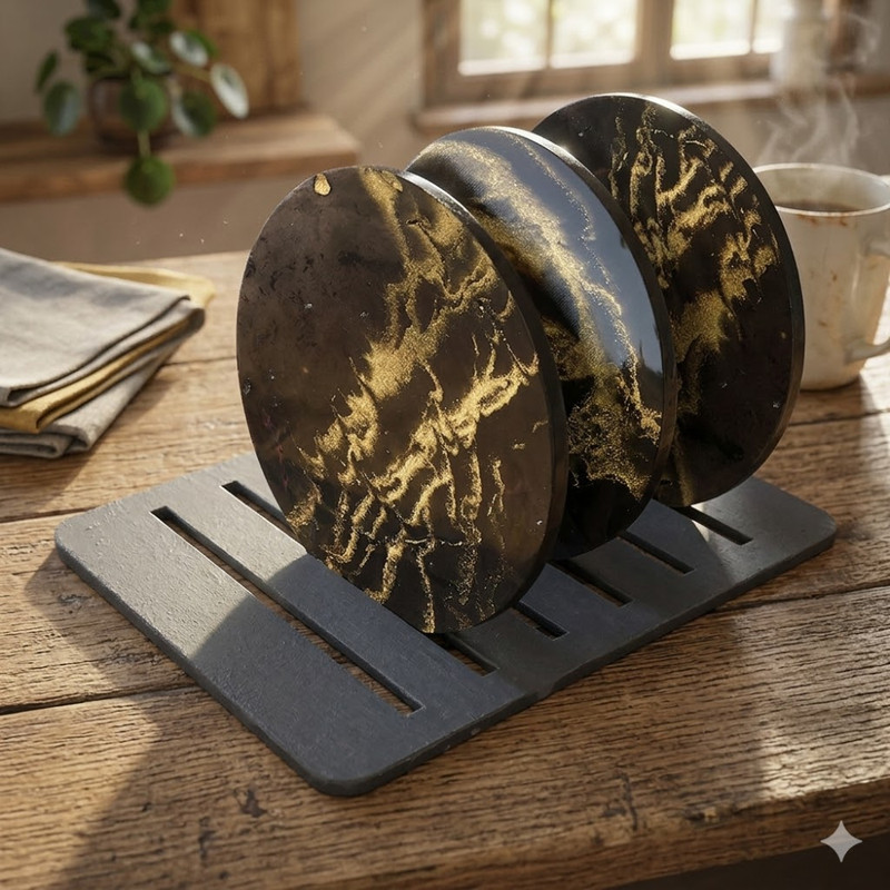 Resin Art on Round Tea Coasters with Stand DIY Kit