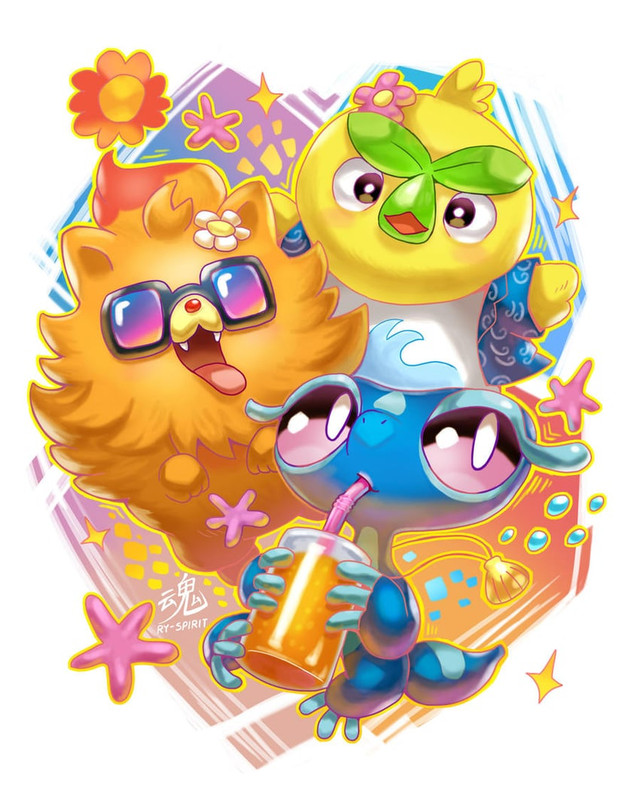 pombon-browt-and-gecqua-pokemon-drawn-by