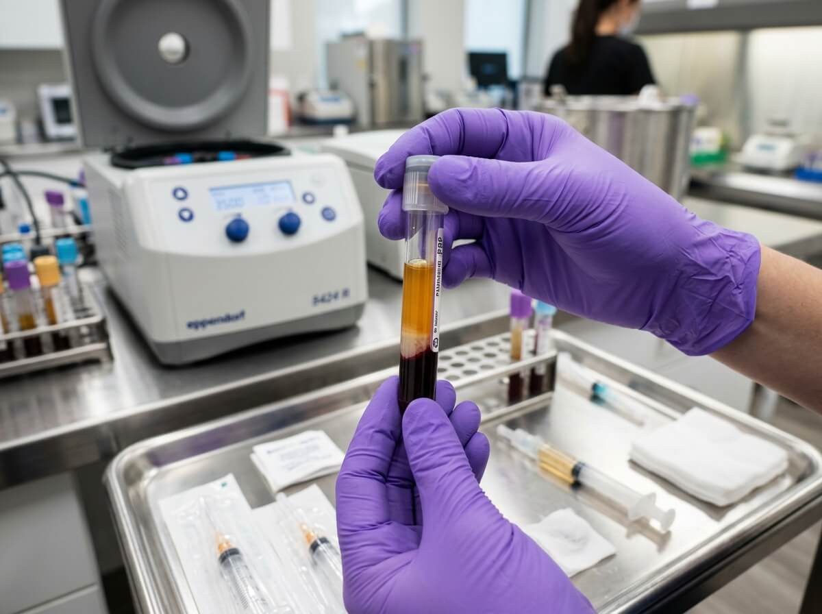 Centrifuge preparation of autologous platelet-rich plasma test tube at Fair Skins BD Dhaka