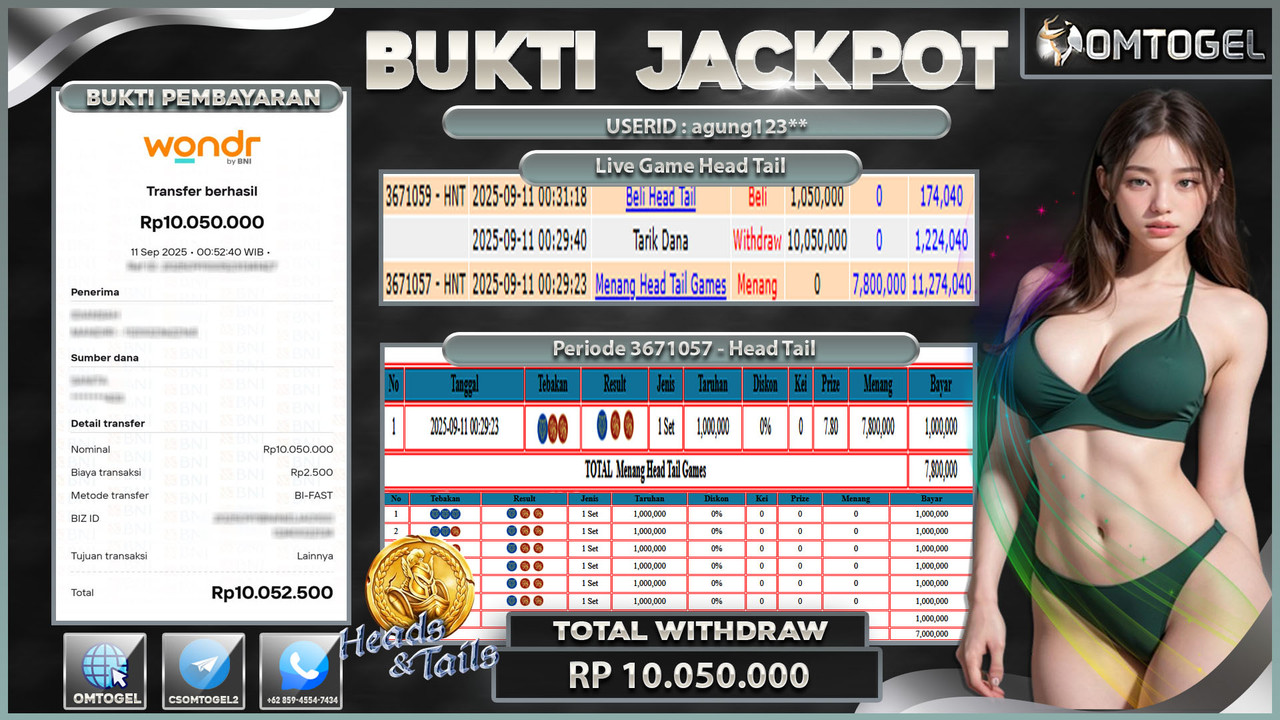 OMTOGEL JACKPOT LIVE GAMES HEAD TAIL 10 JUTA DI BAYAR LUNAS ,-