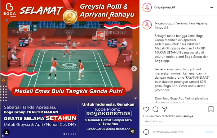 Hadiah untuk Greysia Polii dan Apriyani Rahayu dari Boga Group.