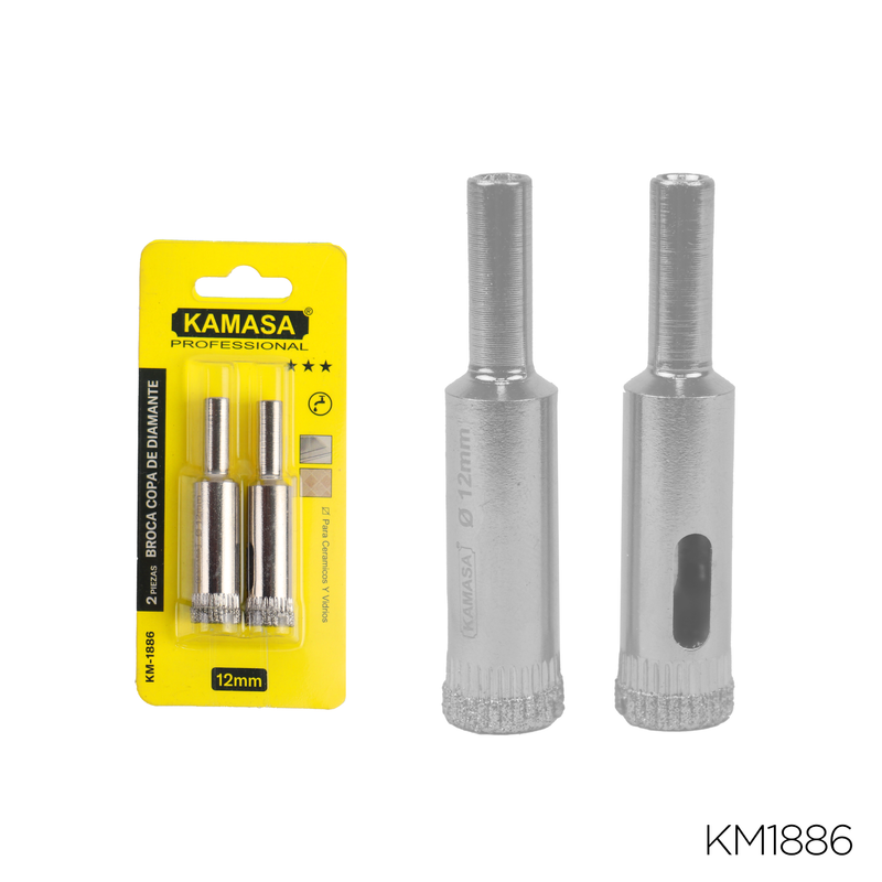 BROCA COPA DE DIAMANTE PARA CERAMICOS Y VIDRIOS 12MM KAMASA