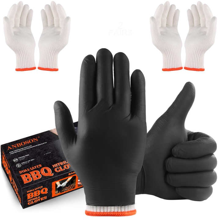 BBQ gloves set with black nitrile gloves and cotton liners