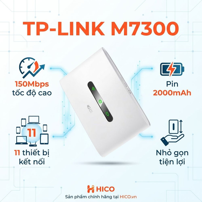 Bộ phát Wifi 4G di động TP-Link M7300 chính hãng HICO