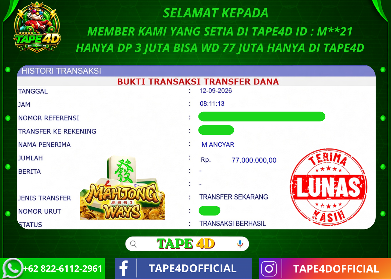 TAPE4D MAHJONG WAYS 1 PG SOFT 77.000.000-LUNAS