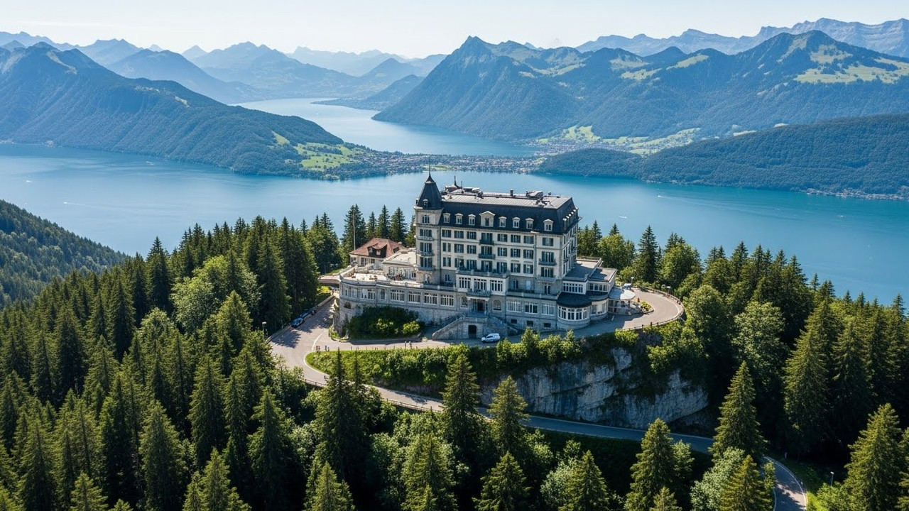 Café da manhã no terraço com vista para os Alpes