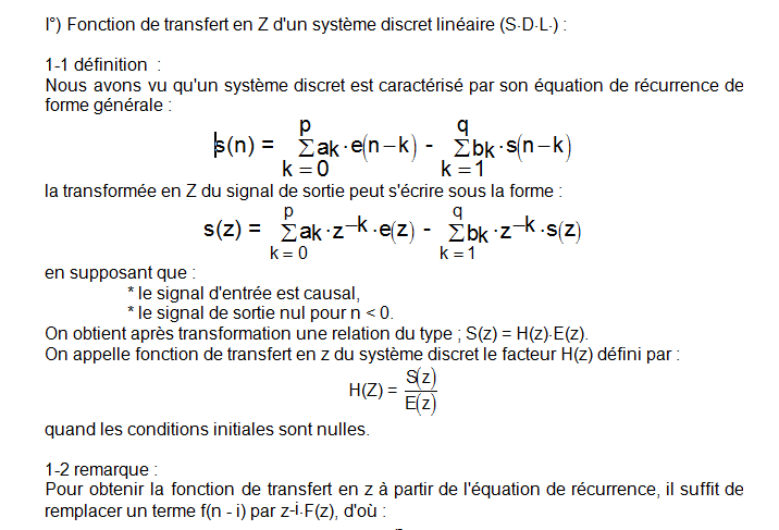 Transformée en Z application à l'étude des systèmes discrets linéaires