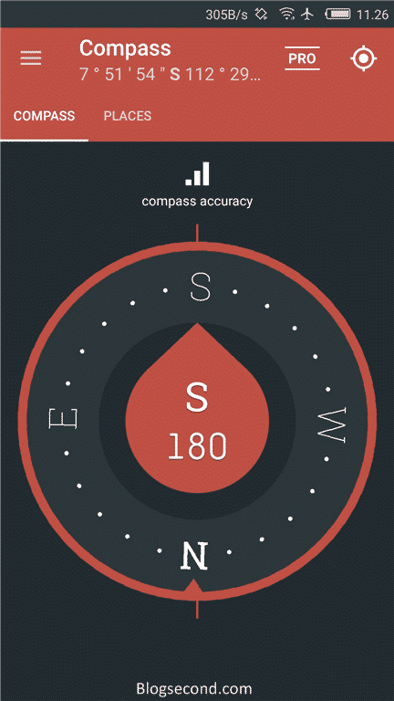 Gambaran dari Aplikasi Compass di Android