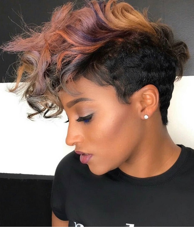 Caramel highlights on Mohawk Haircut