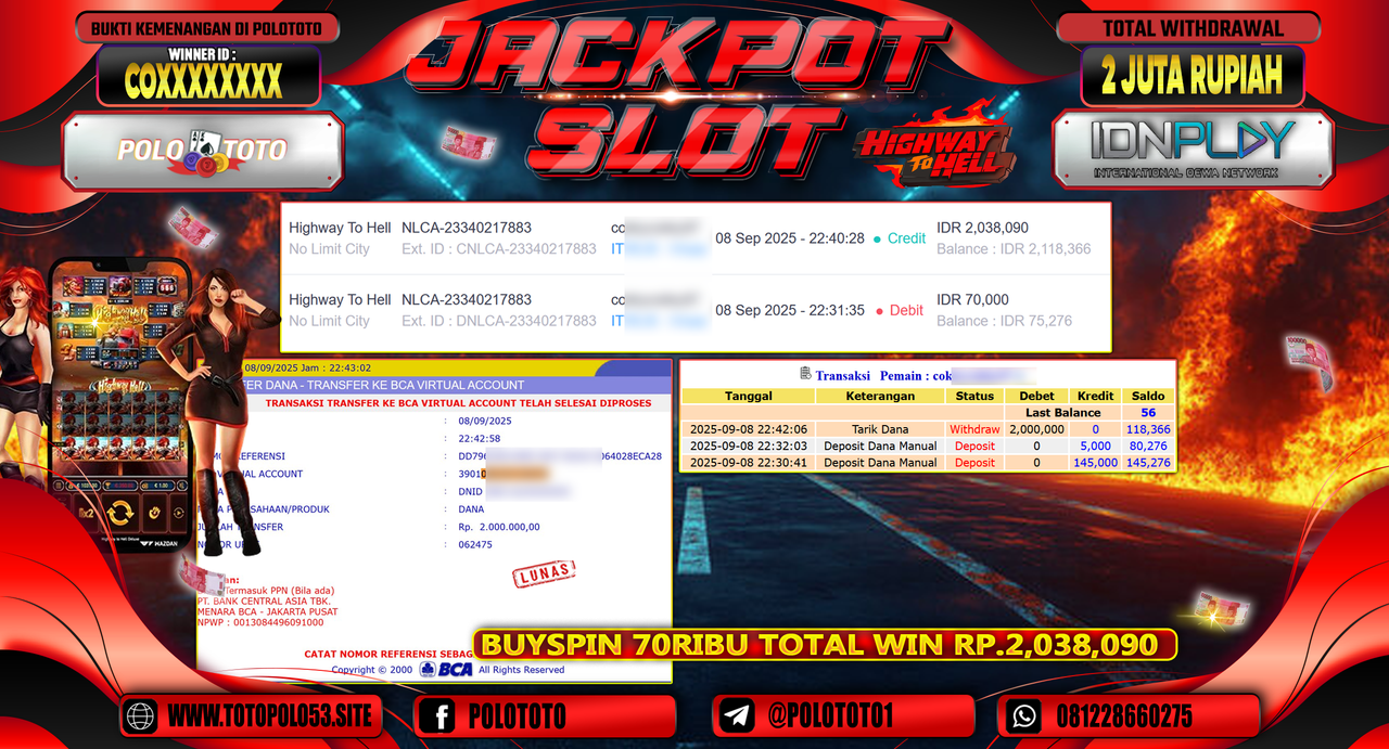 POLOTOTO JACKPOT SLOT HIGHWAY TO HELL Rp.2.000.000,-
