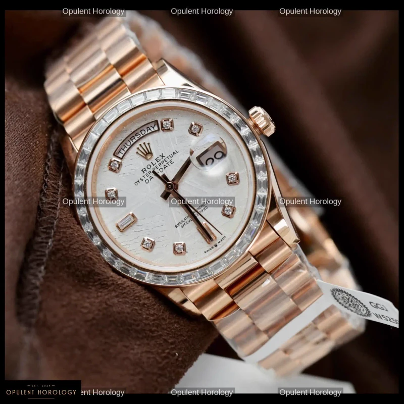 Rolex Day-Date 36 Real Gold Plated Meteorite Dial Baguette Moissanite