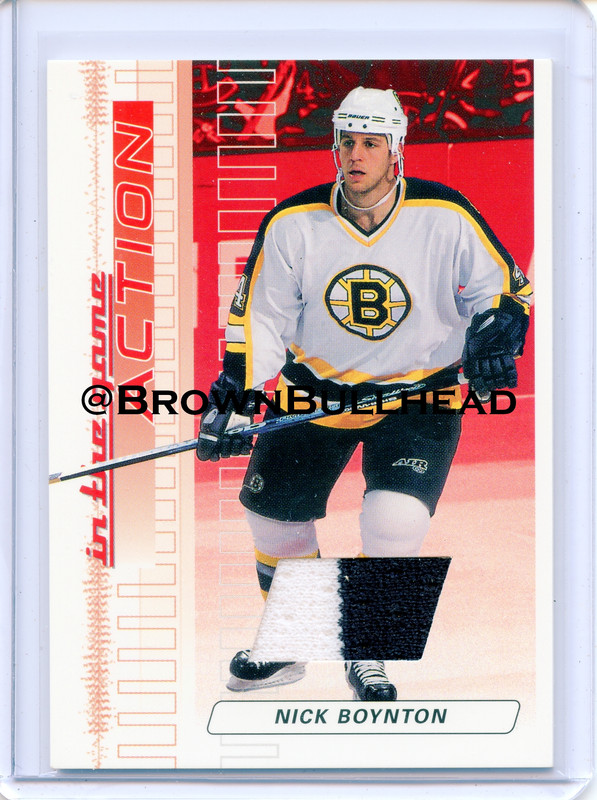2003-04 ITG Action Jerseys #M-008 [Nick Boynton] [Boston Bruins] [Ruby] [~500] [swatch=white black] 