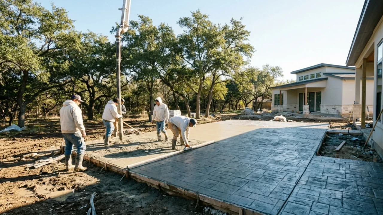 Concrete patio installation during San Antonio mild winter