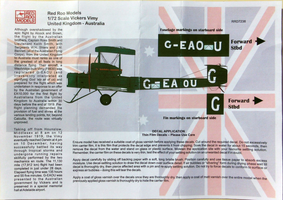 Red Roo Models 72 Vickers Vimy Decals (RRD7238)