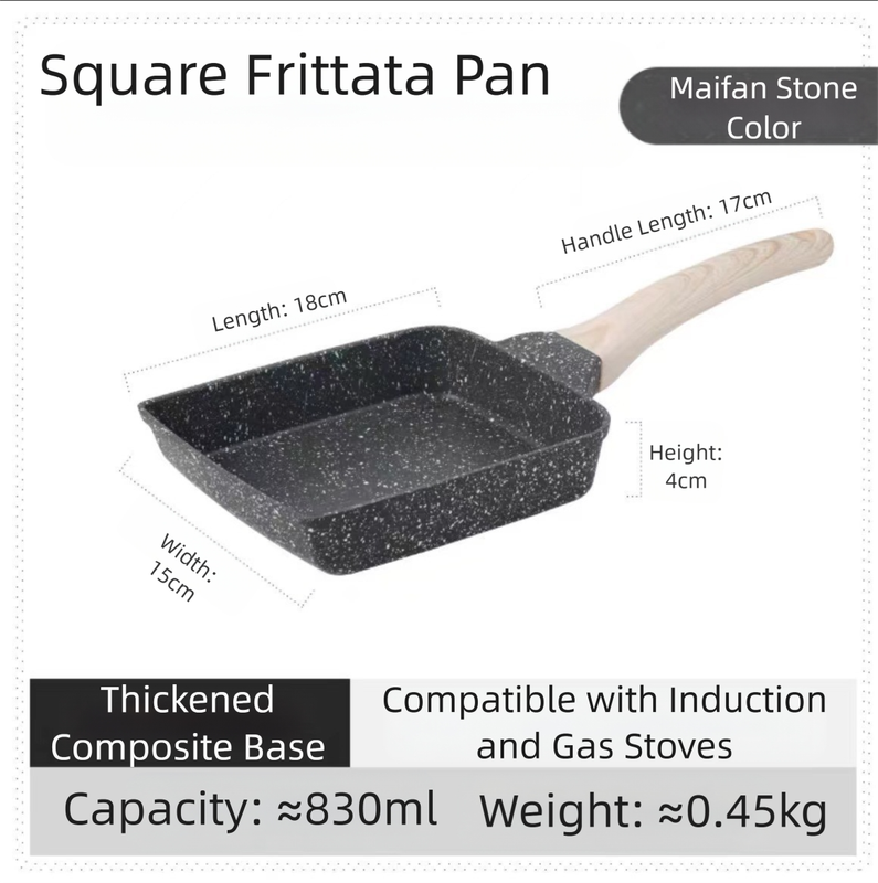 Black Rectangular Non-Stick Frying Pan 19×14×4cm - Open, Induction & Gas Compatible