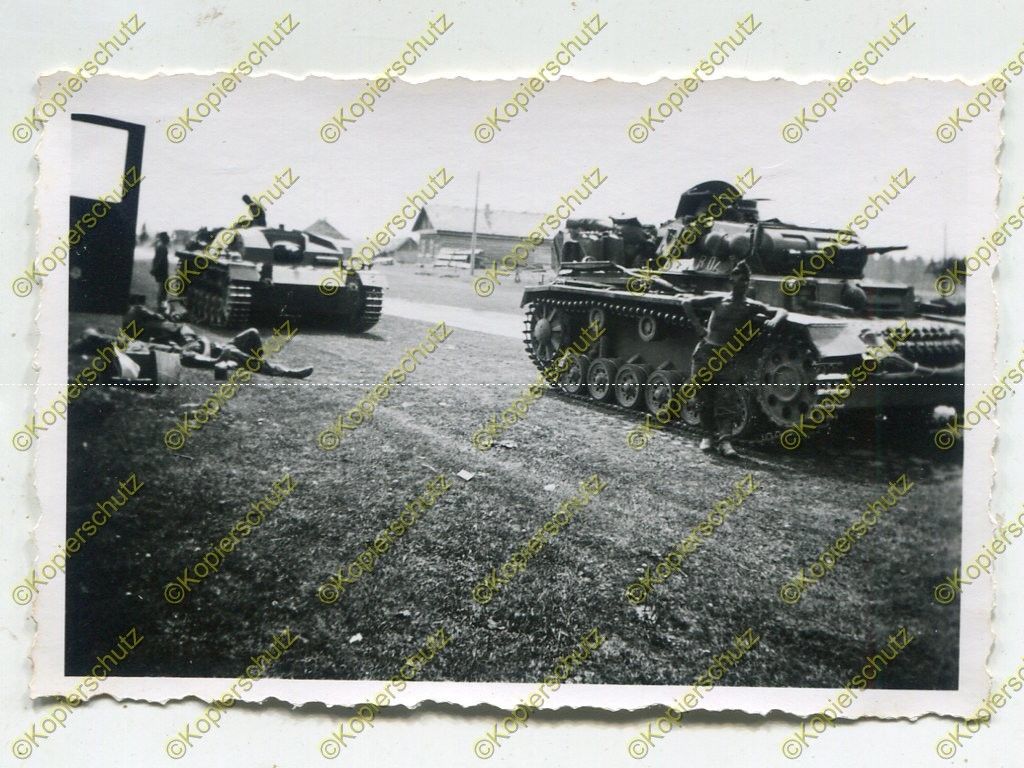 Foto, Wehrmacht, Sturmgeschütz und Panzer III, Nahaufnahme, Russ