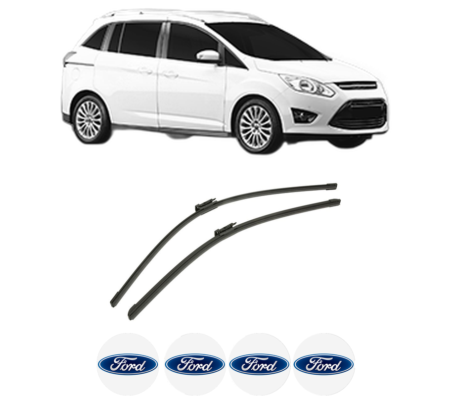 Set stergatoare auto FORD GRAND C-MAX Van din 2010-2019, pentru parbriz auto, 2 bucati, Bosch Aerotwin, din cauciuc siliconat rezistent, 4 Stickere Auto FORD