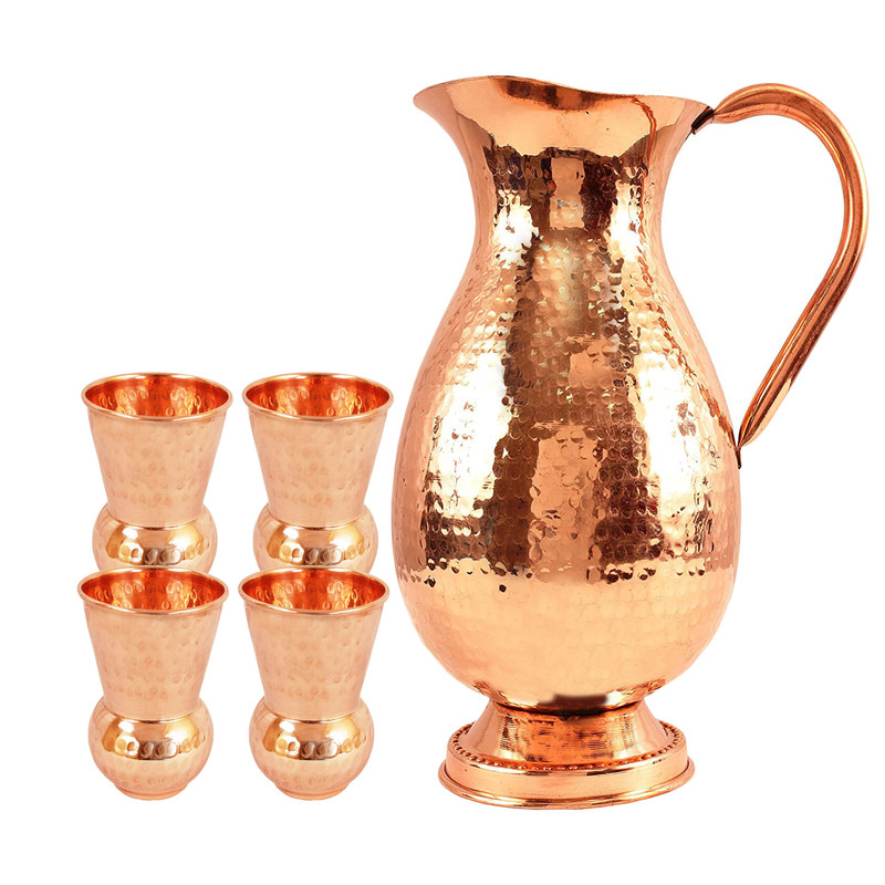 Jarra de diseño mogol de cobre con jarra martillada vaso utensilios para beber hotel - Imagen 3 de 4