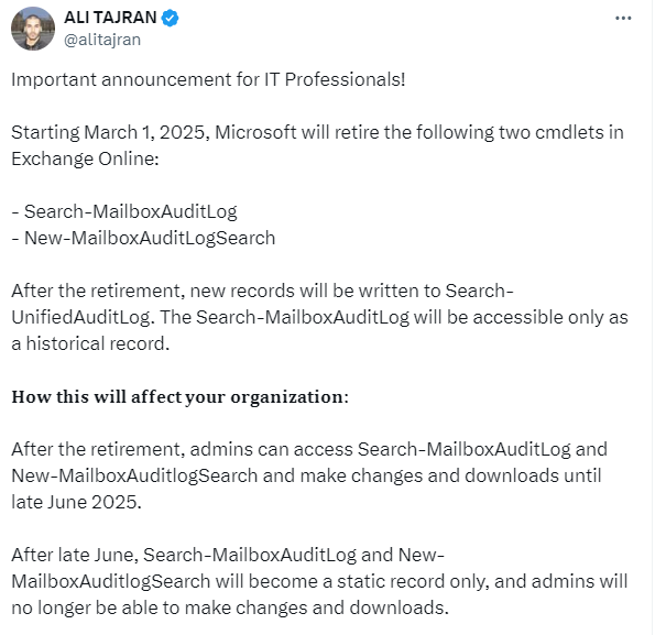Exchange Online CmdLets deprecated
