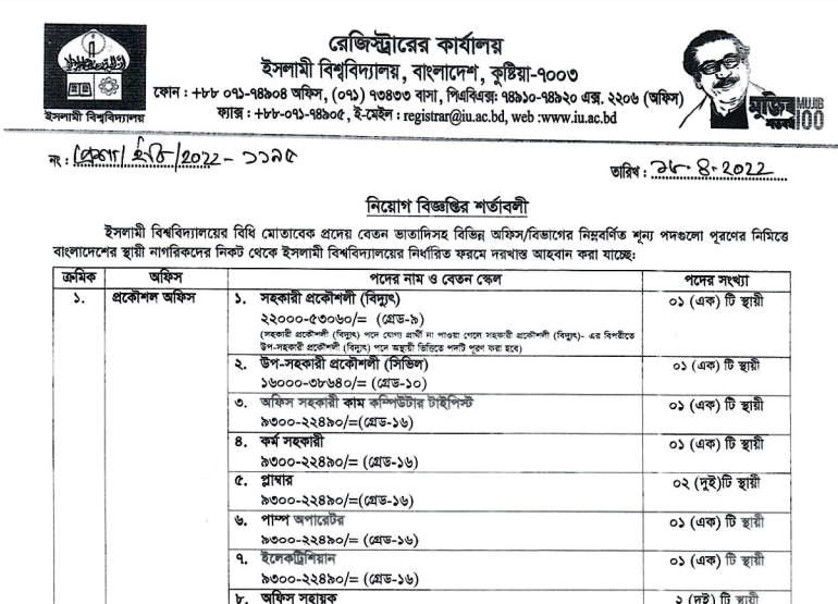 ইসলামী বিশ্ববিদ্যালয় কুষ্টিয়া নিয়োগ বিজ্ঞপ্তি ২০২২-ইসলামী বিশ্ববিদ্যালয় চাকরির খবর 3