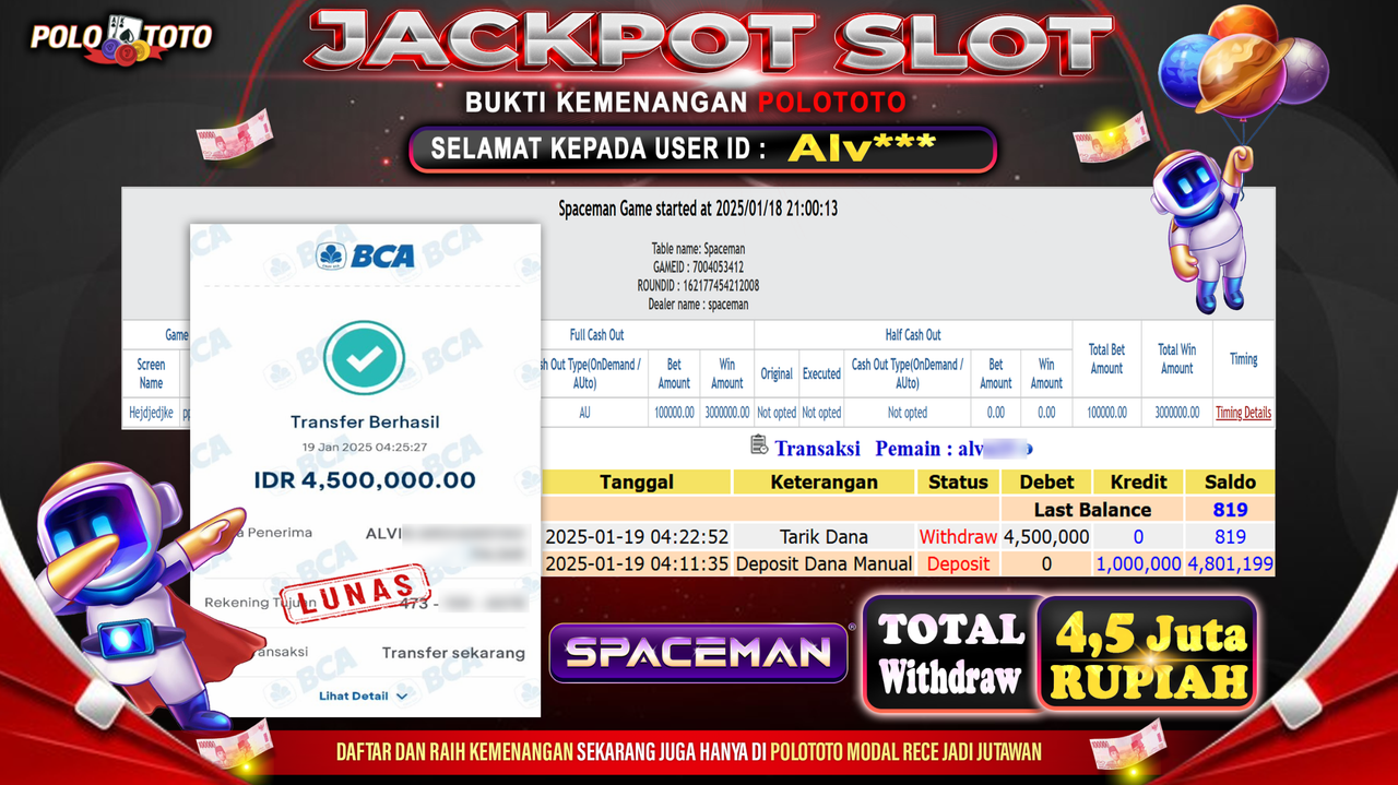 POLOTOTO JACKPOT SLOT SPACEMAN Rp.4,500.000,-