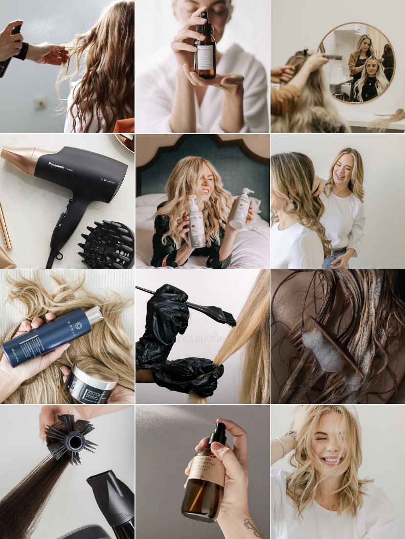 Photo collage about women's hair care