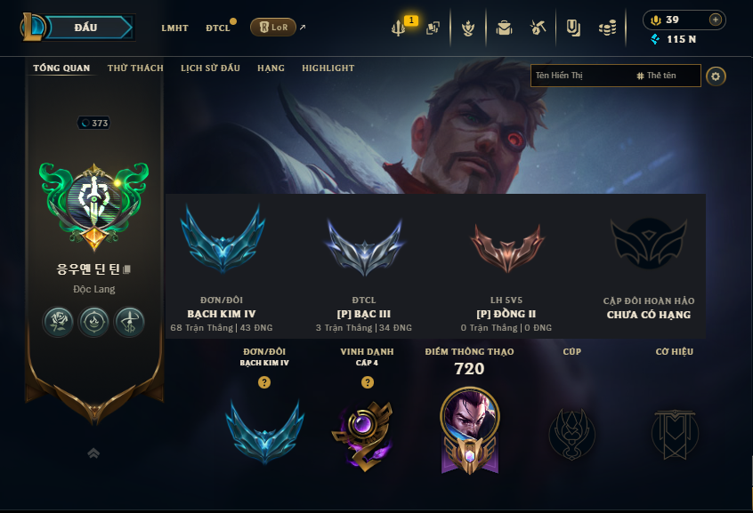 Acc LMHT # - Khung Bạch Kim