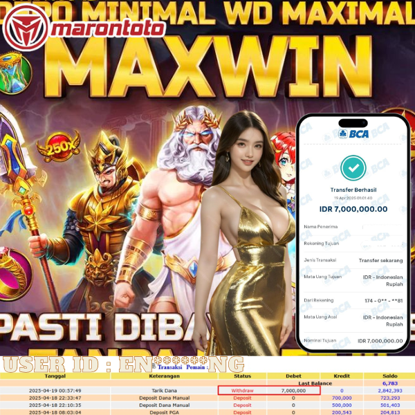 Bukti Kemenangan Member Marontoto Sebesar 7,000,000 JuTa