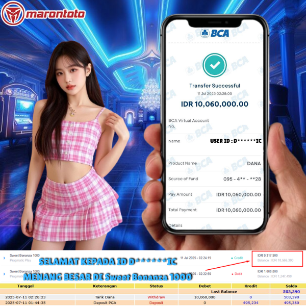 Bukti Kemenangan Member Marontoto Sebesar 10,060,000 JuTa