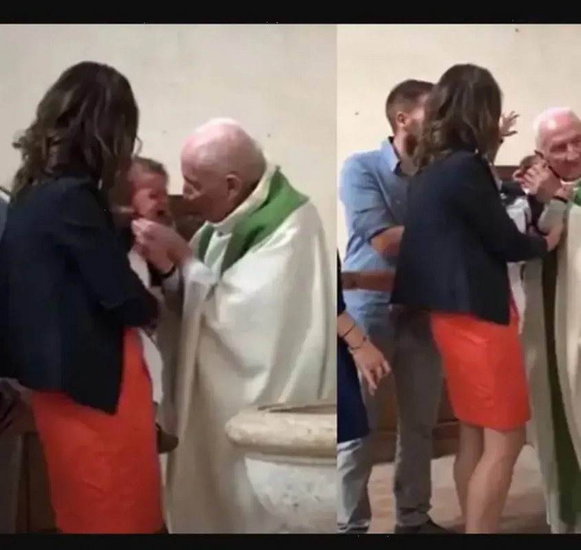 Sacerdote enloquece y le da un fuerte golpe a un bebé (Video)