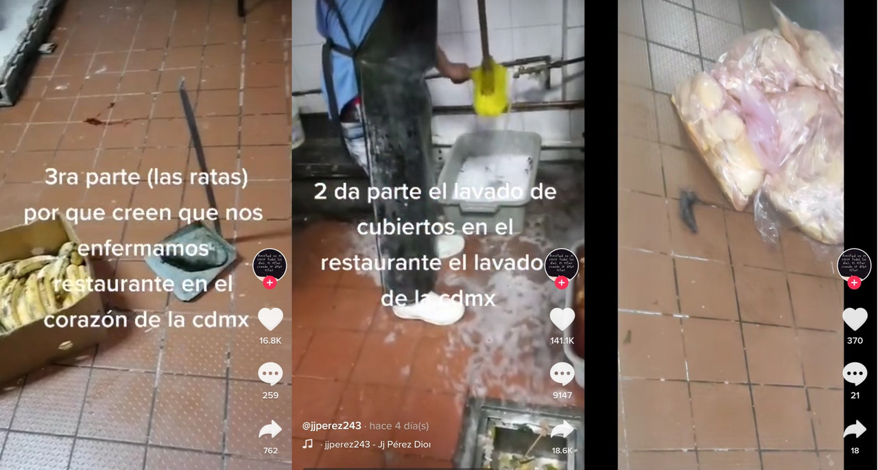 Restaurante de la CDMX lava cubiertos con la escoba y entre aguas sucias