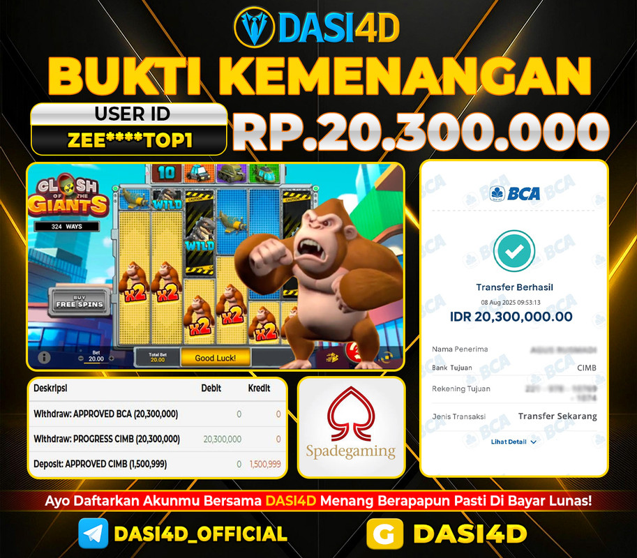 BUKTI KEMENANGAN 08 JULI 2025 DI CLOSH OF THE WD 20.300.000