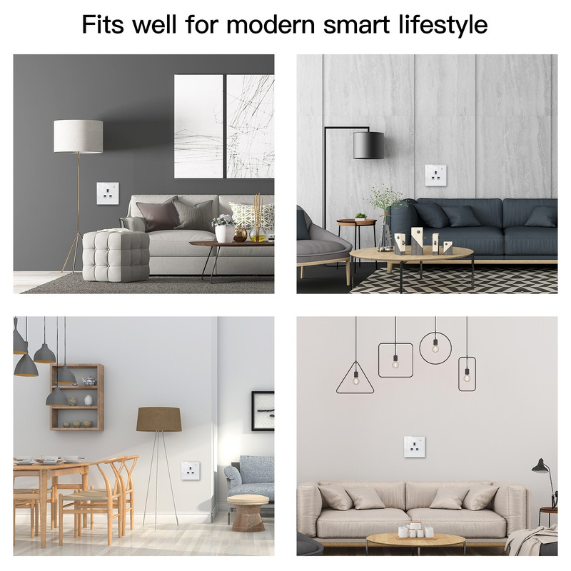 Moes Luxury 3 Pin Square Smart Socket (UK Standard) – 16A 220-240V | Black & White Glass Panel thumbnail 8 - Smart Switch Lanka