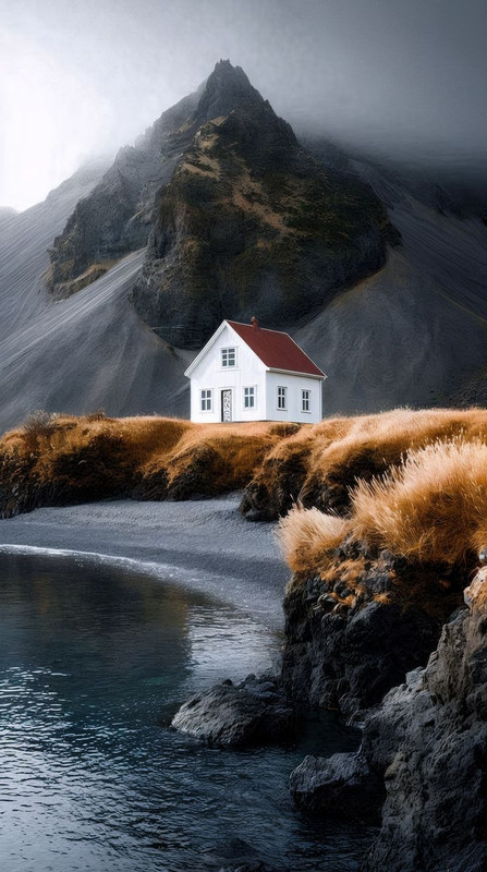 Iceland farmhouse minimal landscape AI aesthetic