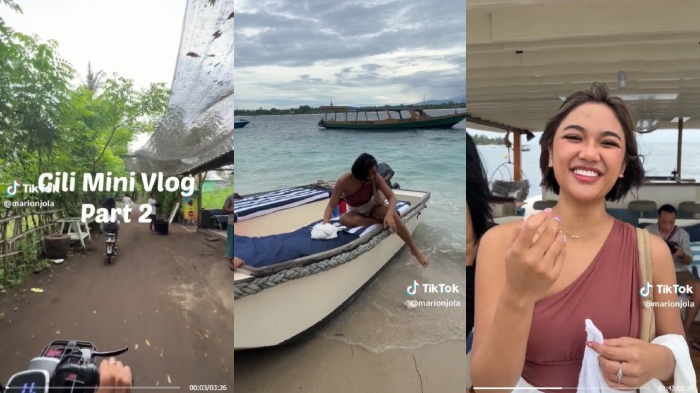 Cerita kocak Marion Jola hampir kehilangan sandal saat naik catamaran boat di momen liburan ke Gili Trawangan, Lombok, Nusa Tenggara Barat.