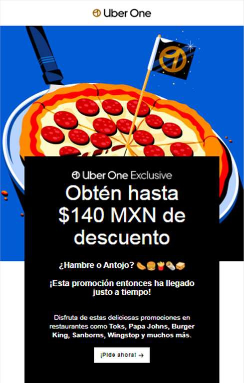 Uber Eats [members One Exclusive]: $140 OFF en compras de $401 o más ($80 en pedidos de $400 o menores) 
