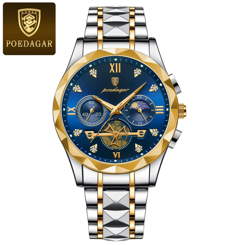 POEDAGAR 996 Luxury Man Luminous Chronograph Watch for Men Stainless Steel Mens Quartz Watches