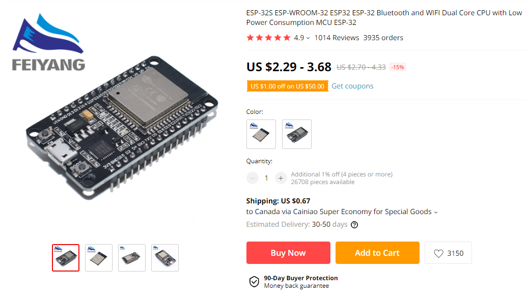 Listing for an ESP32 on AliExpress